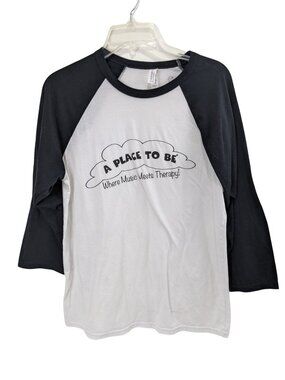 A Place To Be Baseball Tee Black & White Raglan Style Bella+Canvas Large 45i